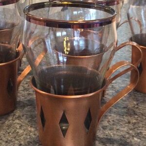 CopperCraft Guild set of 8 soda fountain glasses with copper holders 1960-70’s